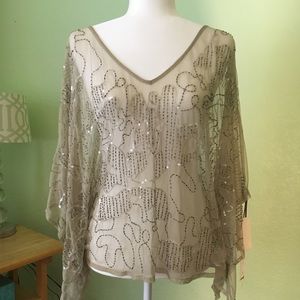 Beige Sheer Top with Gold Sequins
